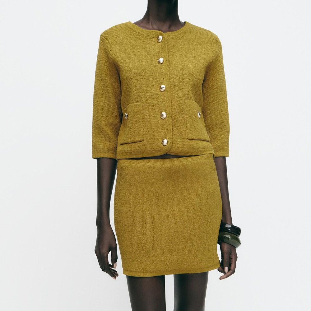 Zara Coordinated Knit Cardigan and Skirt Set - Pistachio